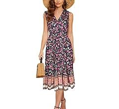 OSTOO Women's Floral Print Maxi Dresses Sleeveless Sleeves Boho Empire Waist Dress | Amazon (US)