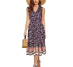OSTOO Women's Floral Print Maxi Dresses Sleeveless Sleeves Boho Empire Waist Dress | Amazon (US)
