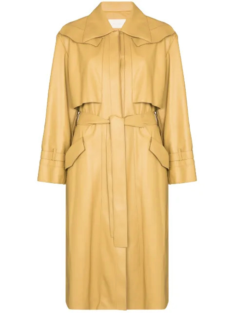 belted-waist faux-leather trench coat | Farfetch (US)