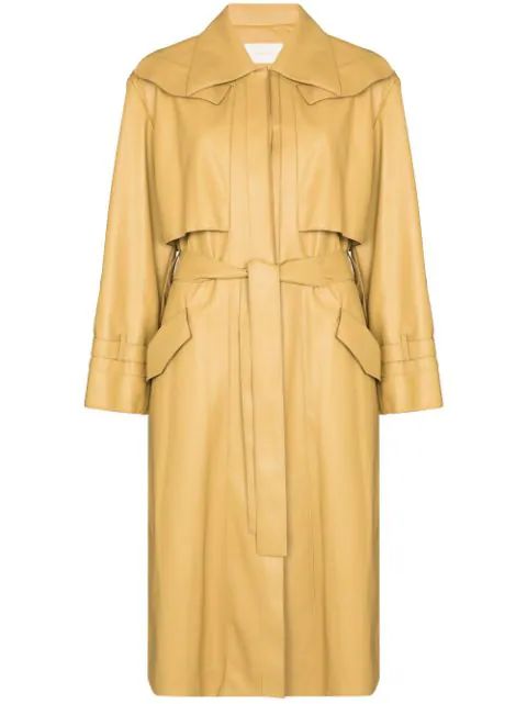 belted-waist faux-leather trench coat | Farfetch (US)