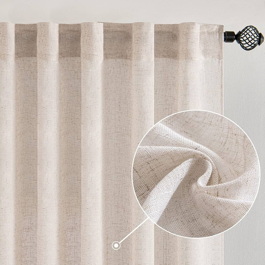 MIULEE Natural White Linen Curtains 52x84 Inch Long for Bedroom Living Room | Amazon (US)