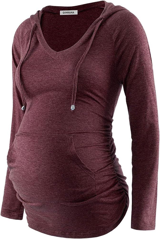 Womens Maternity Hoodie Top Sweatshirt Long Sleeve V Neck Pregnancy Tunic Top | Amazon (US)