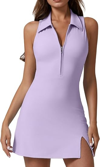 QINSEN Womens Zip Front Tennis Dress Polo Collar Racer Back Workout Golf Dresses Build in Shorts ... | Amazon (US)
