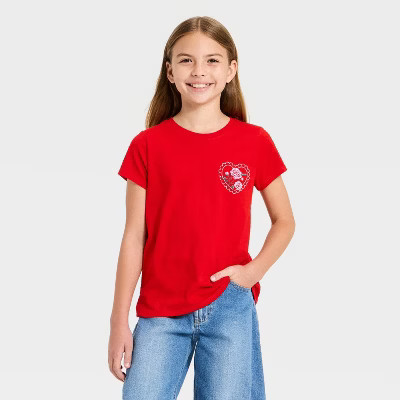 Girls' Short Sleeve Valentine's Day 'Rose Heart' Graphic T-Shirt - Cat & Jack™ Red XXL Plus | Target