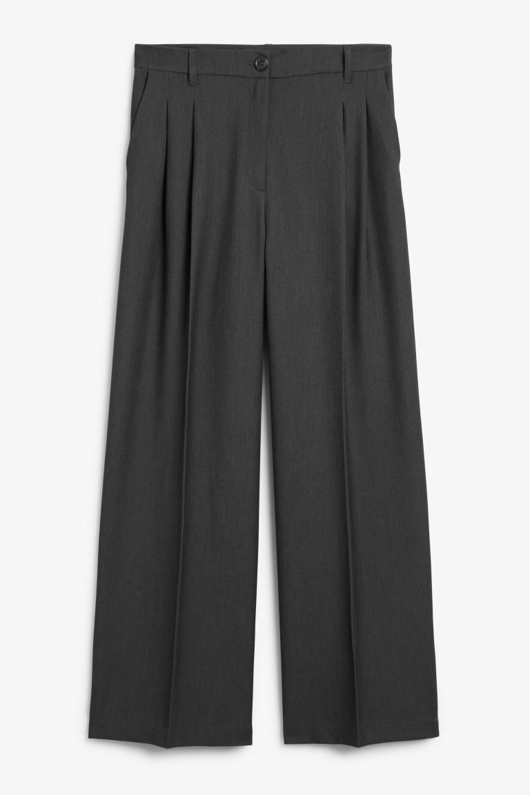 High waist wide leg trousers - High waist - Long - Dark grey - Ladies | H&M GB | H&M (UK, MY, IN, SG, PH, TW, HK)