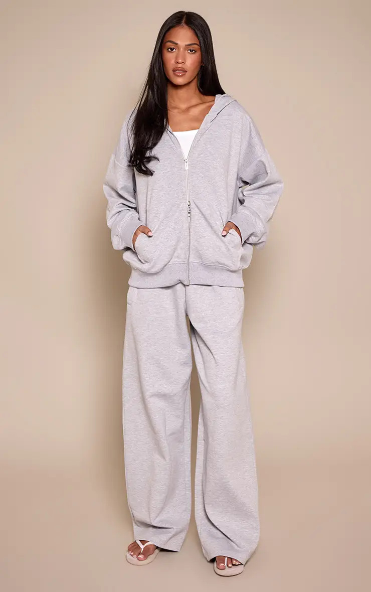 Tall  Grey Marl Interlock Wide Leg Joggers | PrettyLittleThing US