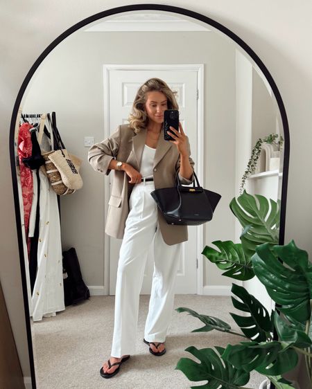 Work outfit, office outfit inspiration, pre loved blazer, neutral outfit, marks and Spencer sandals, Uniqlo trousers c DeMellier bag, H&M vest, neutrals 

#LTKxUNIQLO #LTKstyletip #ThisIsMyBestT