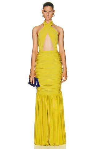 Norma Kamali Cross Halter Fishtail Gown in Buttermilk | FWRD | FWRD 