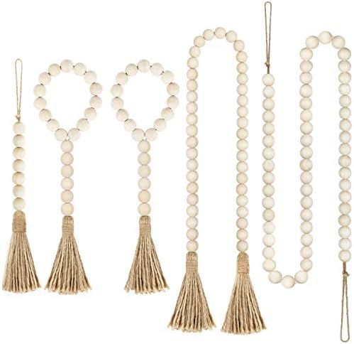 Taufey 5 Pieces Wood Bead Garland with Tassels, Perfect Little Accent for Rustic and Farmhouse De... | Amazon (US)