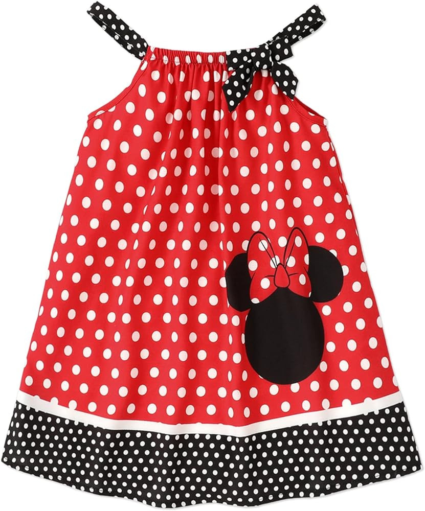 Disney Mickey and Friends Summer Dress for Girls Polka Dots Pattern Bow Slip Toddler Dress | Amazon (US)