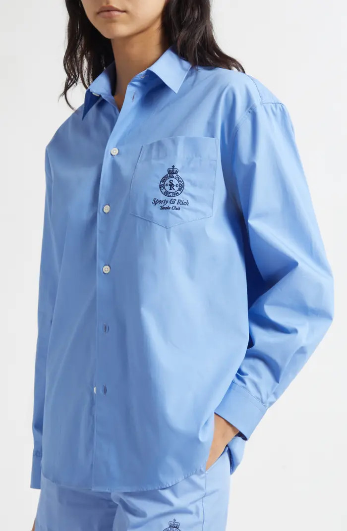 Crown Tennis Embroidered Oversize Poplin Button-Up Shirt | Nordstrom