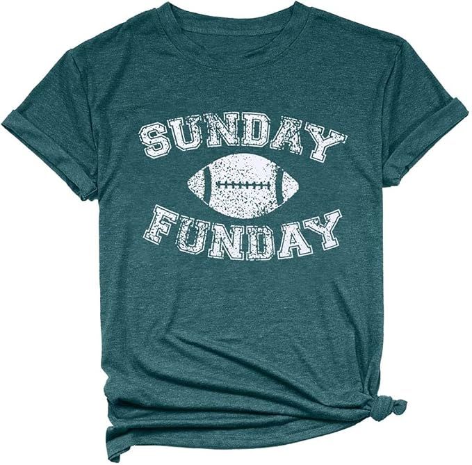 Women American Football Printed Causal Short Sleeve Game Day T-Shirt Top | Amazon (US)