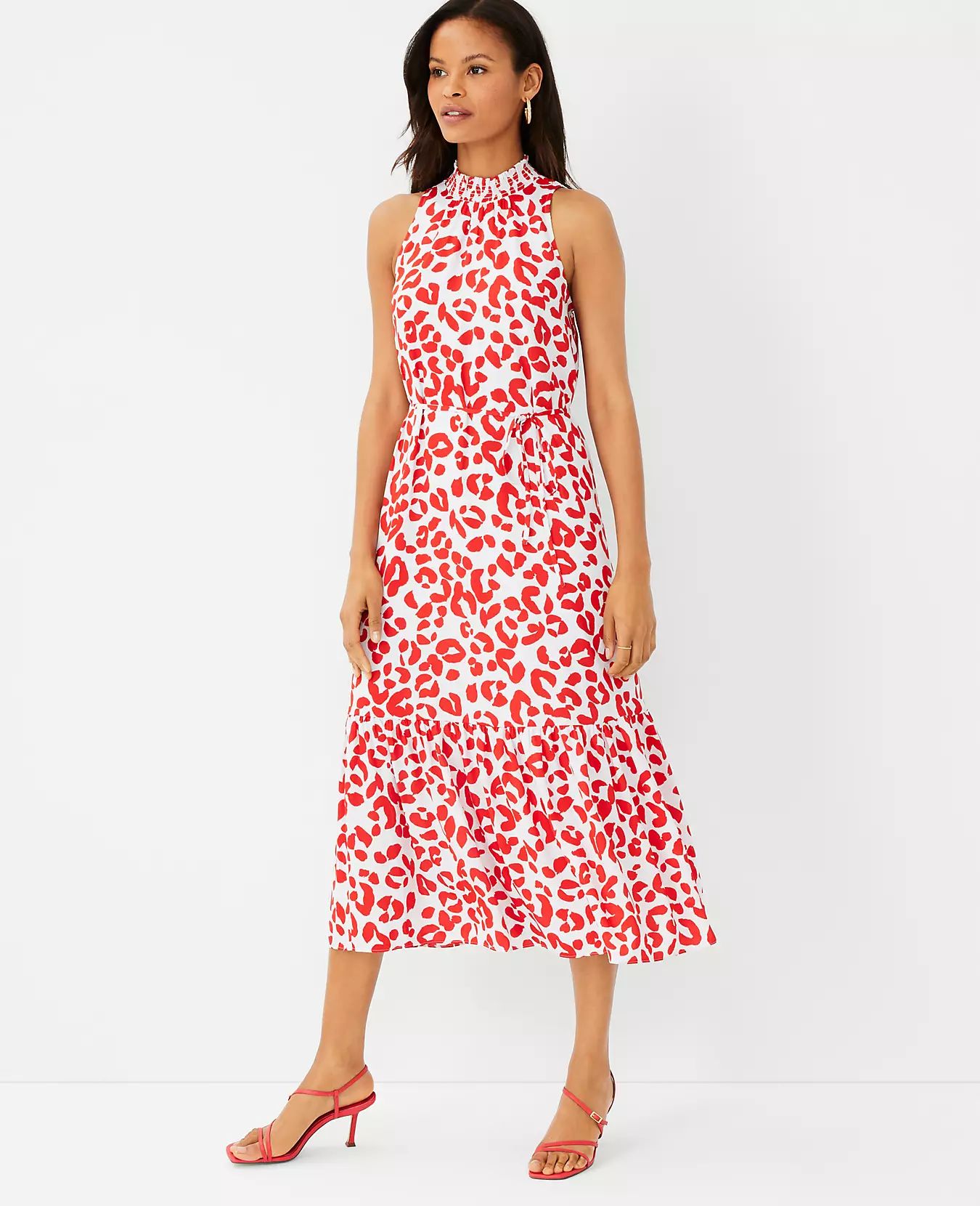 Abstract Spots Smocked Neck Maxi Dress | Ann Taylor (US)