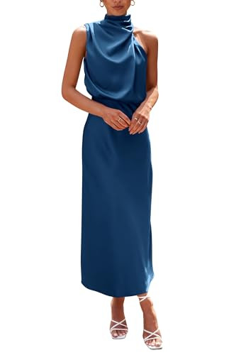 PRETTYGARDEN Women's Summer Satin Maxi Cocktail Dress Dark Blue | Amazon (US)