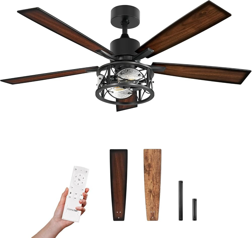 Consciot Ceiling Fan With Lights, 52 Inch Farmhouse Indoor Ceiling Fan With Remote, Quiet Reversi... | Amazon (US)