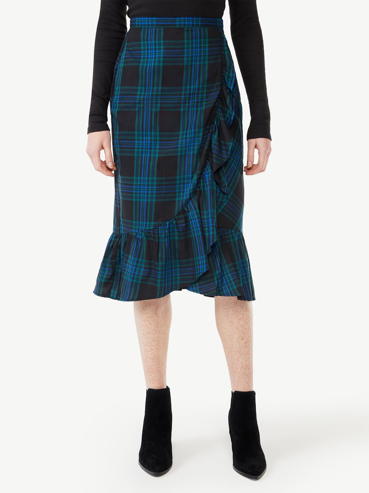 Free Assembly Women's Ruffle Midi Skirt | Plaid Skirt | Walmart Fashion | Walmart (US)