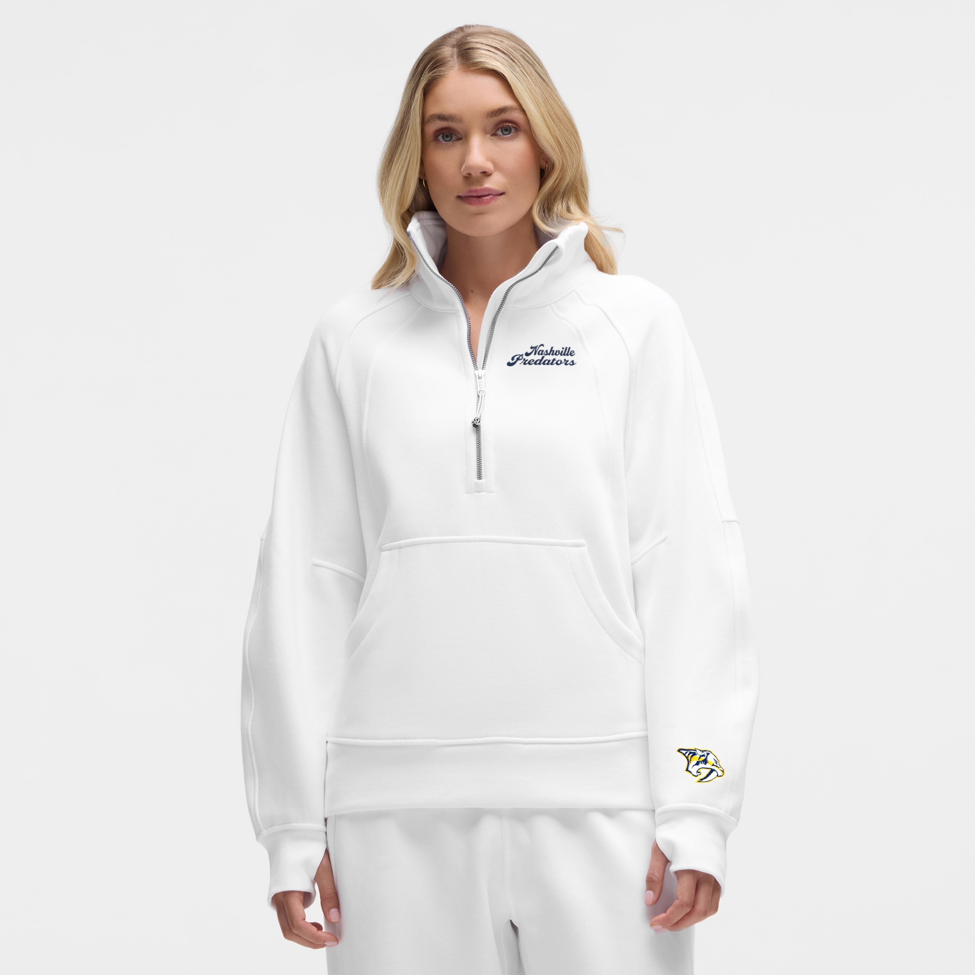 Women's lululemon  White Nashville Predators Long Scuba Oversized Half-Zip Funnel Neck | Fanatics