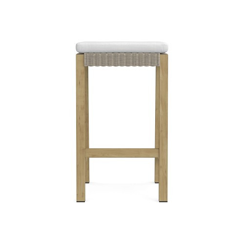 Larnaca AWW Backless Bar Stool Cushion, Standard, Sunbrella Performance Canvas, White, Natural Teak AWW | Williams-Sonoma
