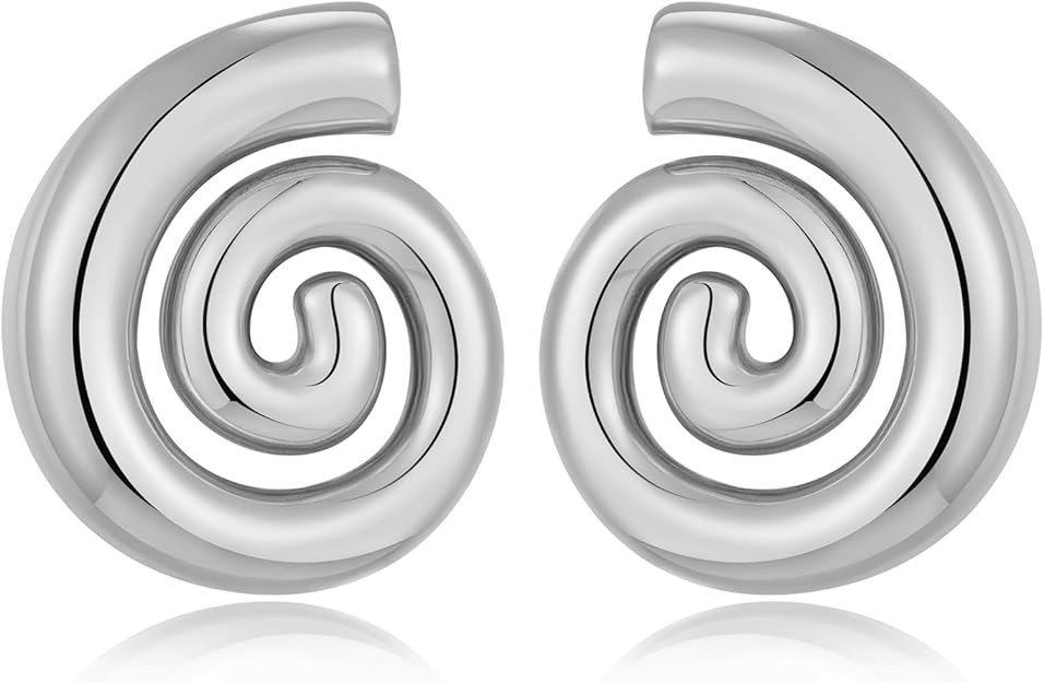 Gold Sliver Statement Earrings for Women - Spiral Swirl Chunky Vintage Stud Earrings Trendy Jewel... | Amazon (US)