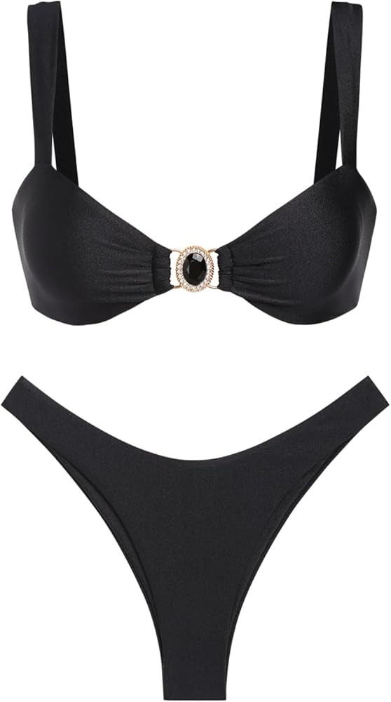 seamoly Gingham Ruched Bowknot Decor High Cut Bikini Set | Amazon (CA)
