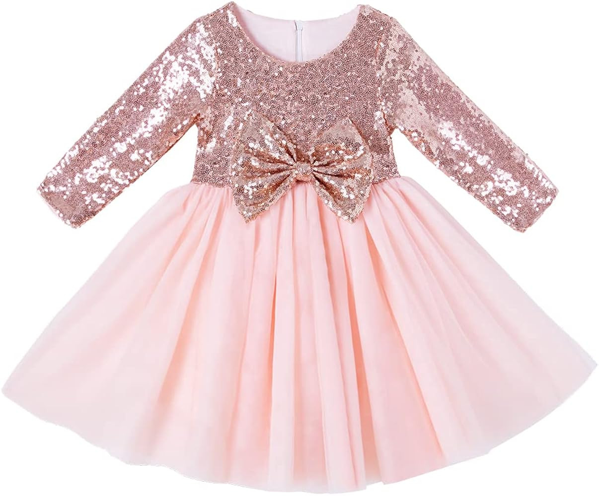 Cilucu Flower Girl Dresses Toddlers Sequin Party Dress Tutu Prom Cocktail Gown with Long Sleeve R... | Amazon (US)