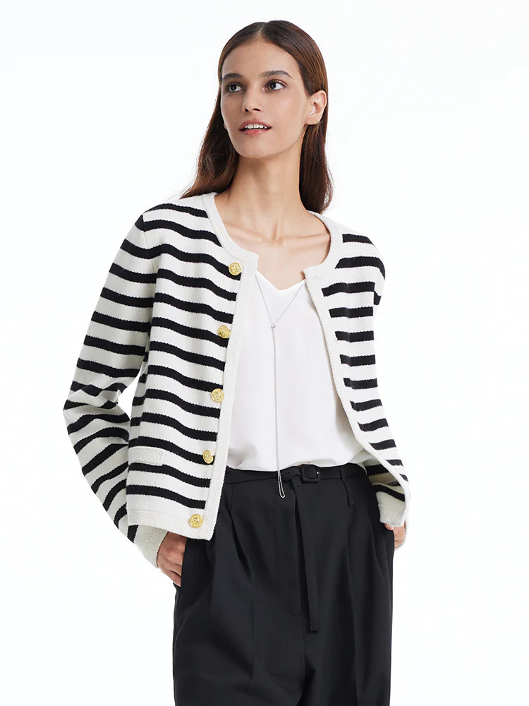 Button Up Wool Striped Cardigan | GoeliaGlobal