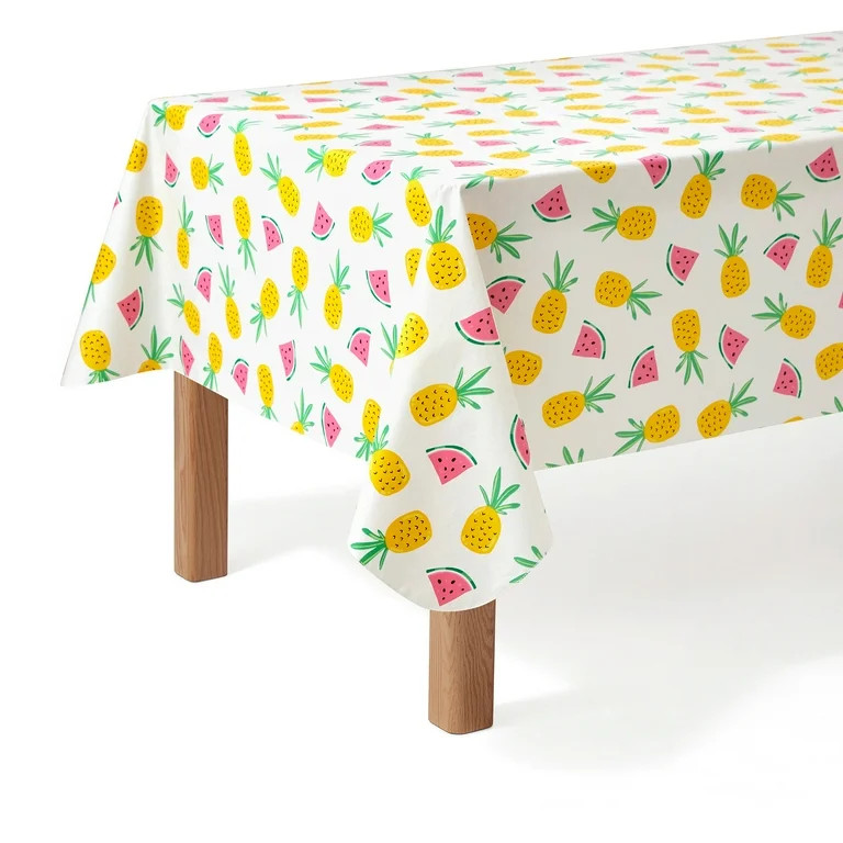 Mainstays White Tropical PEVA Tablecloth, Spring & Summer Fruit, 60"W x 84"L Rectangle, for Outdo... | Walmart (US)