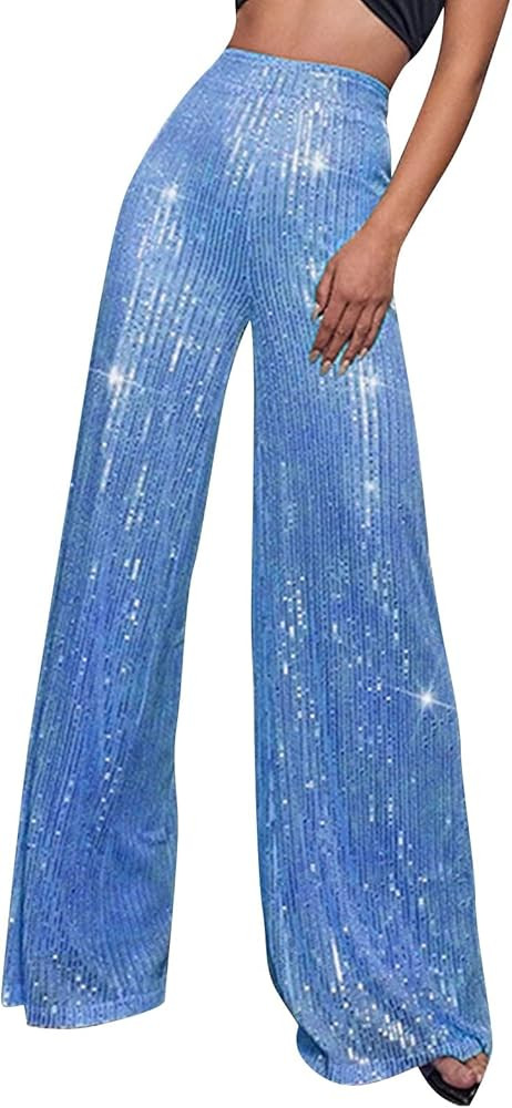 Sequin Pant for Women,2024 Spring Sparkly Glitter High Waist Wide Leg Palazzo Pant Party Club Tro... | Amazon (US)
