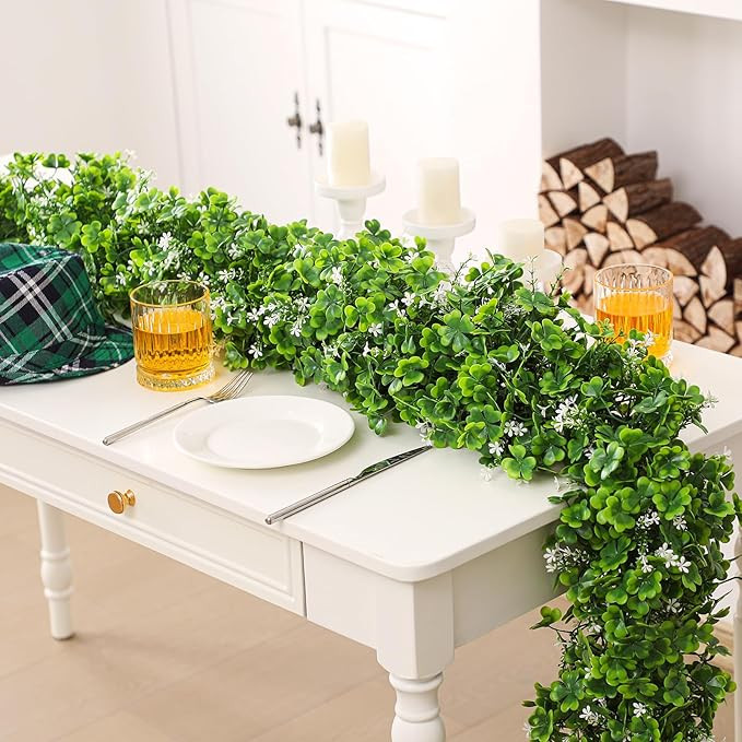 XunYee 6 ft St. Patrick's Day Garland Artificial Lucky Shamrock Clover Backdrop Garland Irish Gre... | Amazon (US)