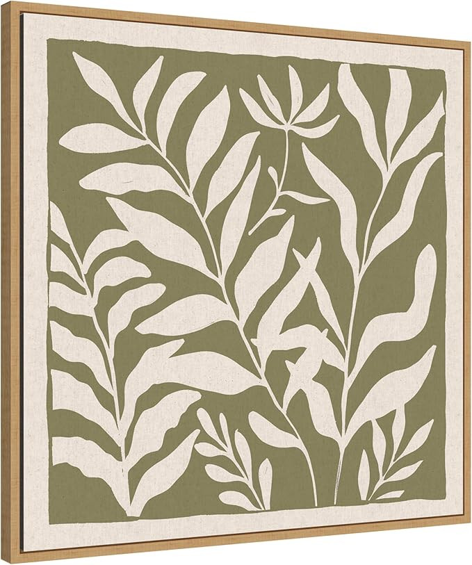 Kate and Laurel Sylvie Modern Minimalist Botanical Green and Neutral Linen Framed Canvas Wall Art... | Amazon (US)