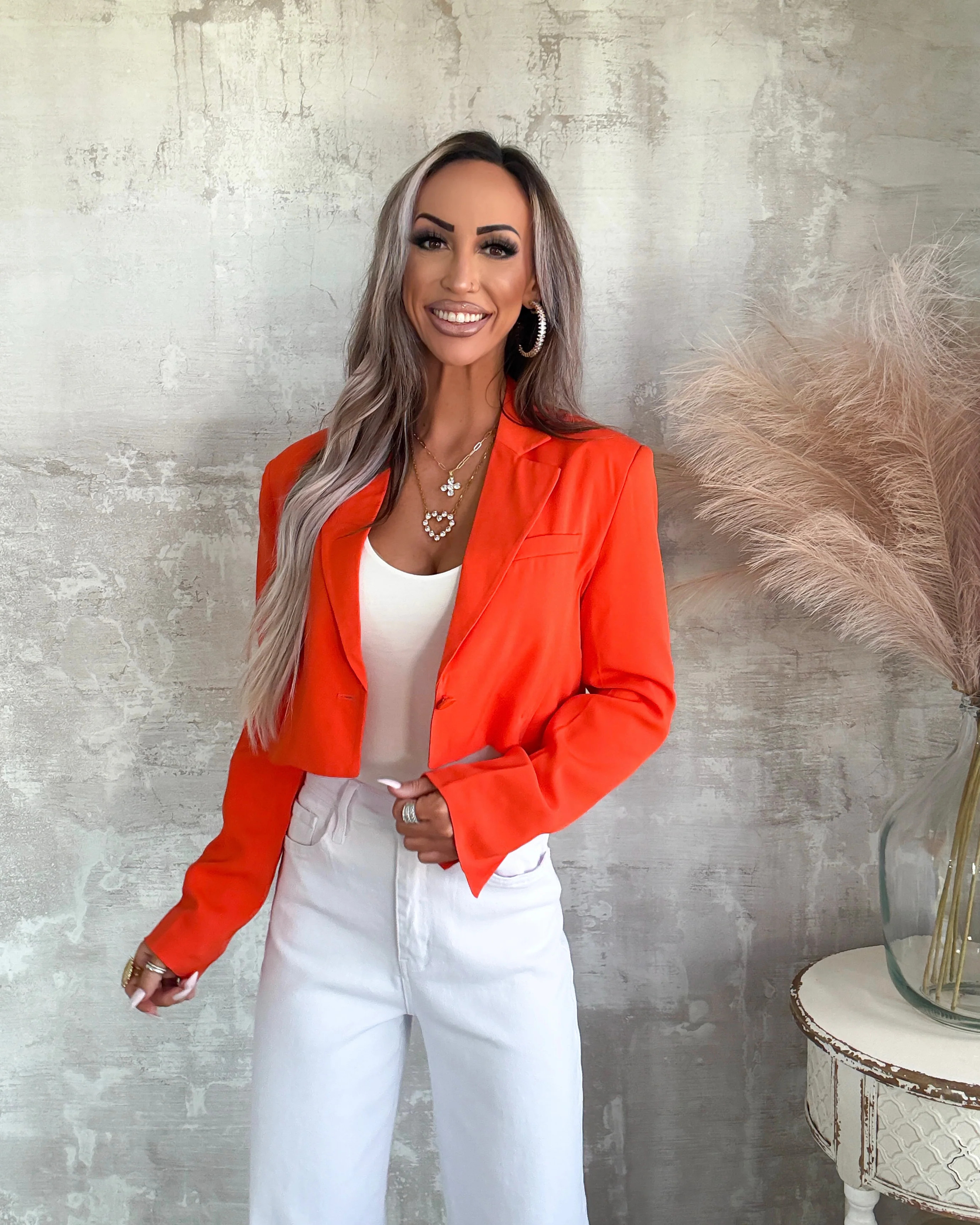Executive Energy Cropped Blazer - Orange | Bar T Boutique
