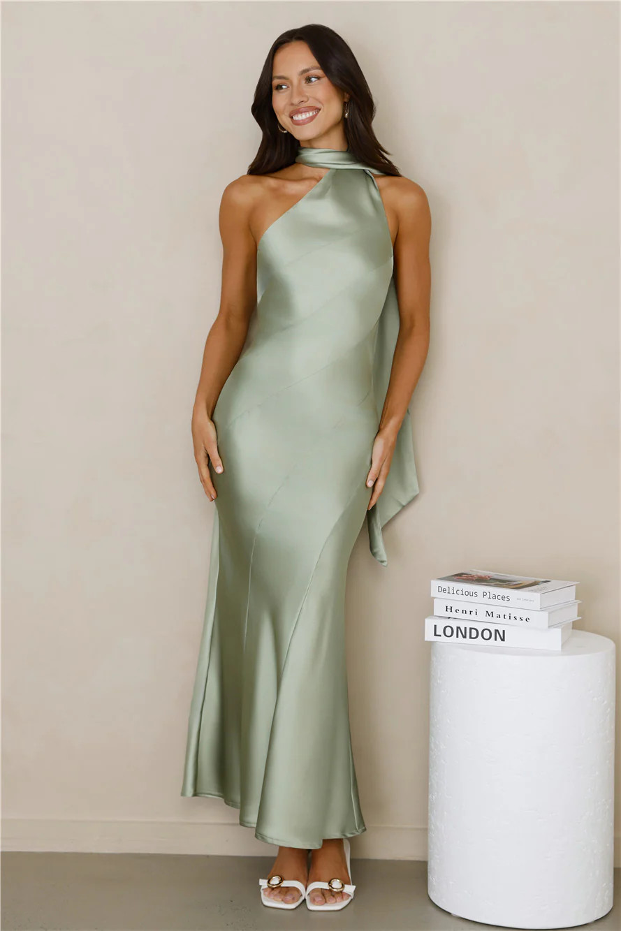 Kissed By Moonlight Satin Maxi Dress Sage | Hello Molly (US)