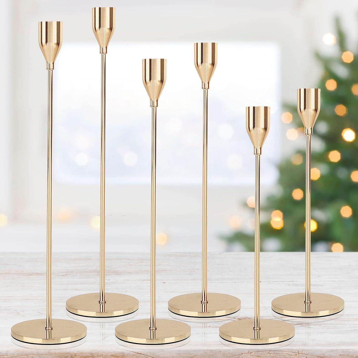 DEVI Gold Candlestick Holders 6pcs, Taper Candle Holders for Candlesticks, Gold Candle Holder Fal... | Amazon (US)