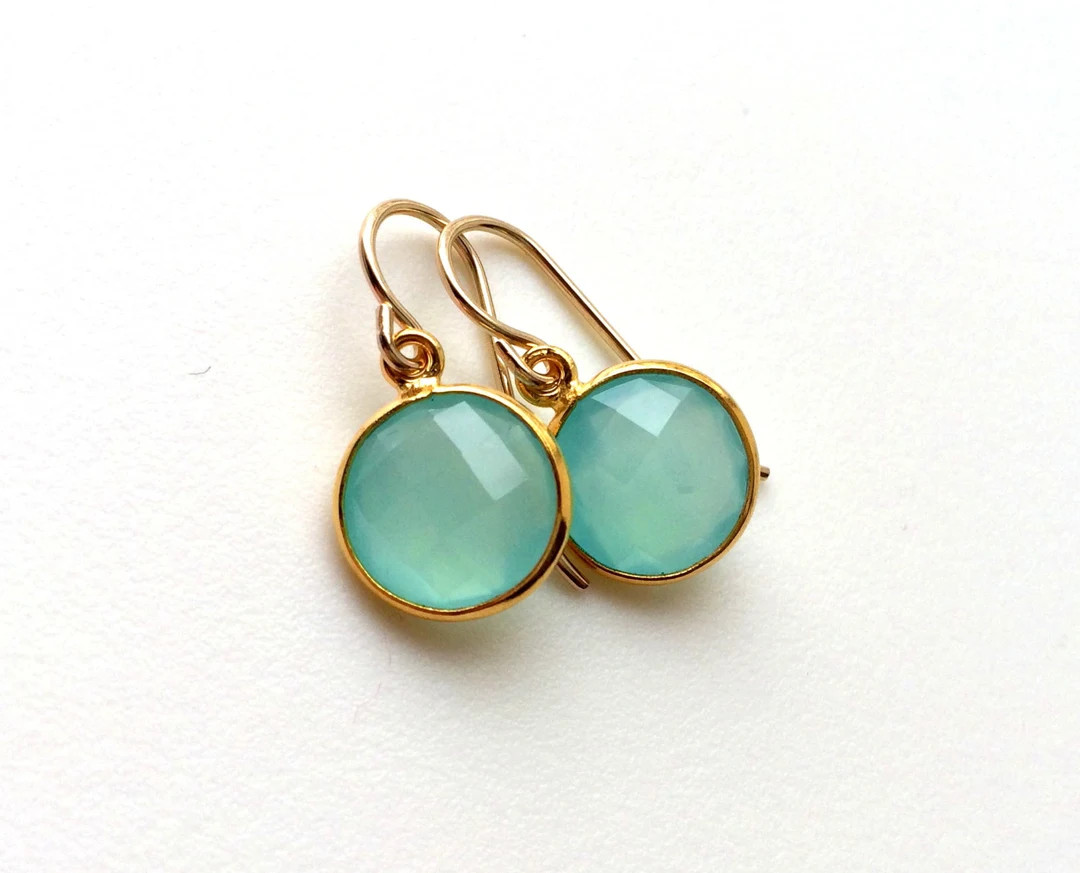 Aqua Chalcedony Birthstone Earrings, Gold Vermeil or Sterling Silver | Etsy (US)