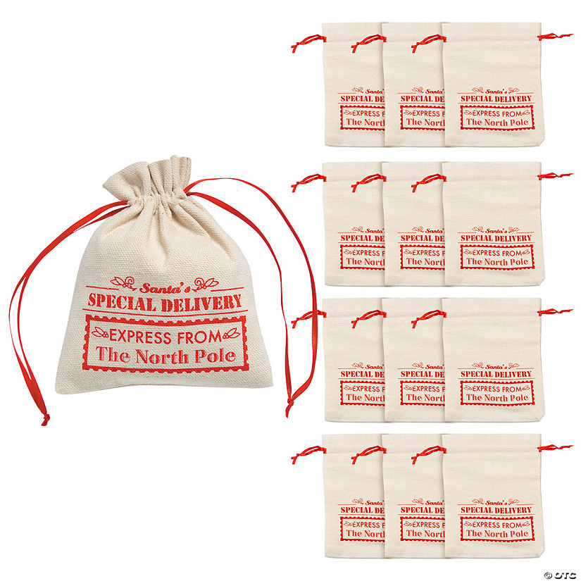 5" x 6" Mini Santa Polyester Drawstring Bags - 12 Pc. | Oriental Trading Company