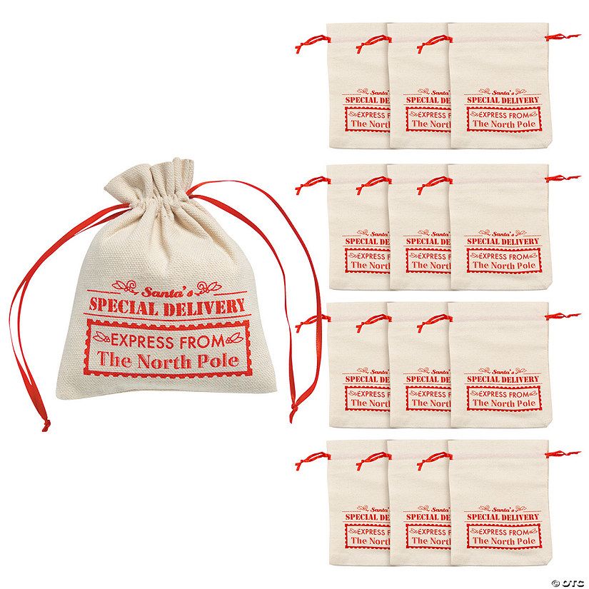 5" x 6" Mini Santa Polyester Drawstring Bags - 12 Pc. | Oriental Trading Company