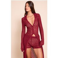 Wine Crochet Knit Mini Shorts, Dark Wine | PrettyLittleThing US