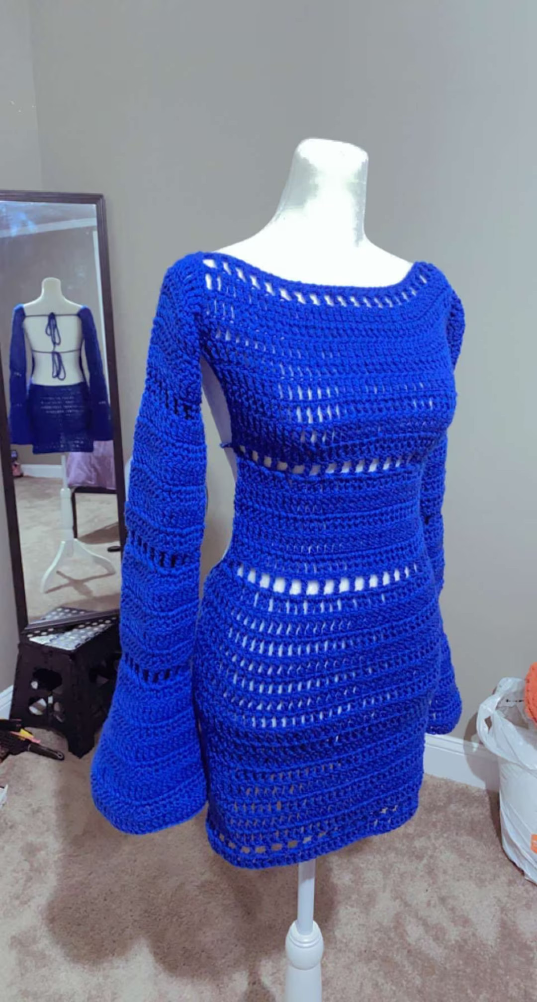 Backless Mesh Crochet Dress with Flare Sleeves | Xs/S | Etsy (US)