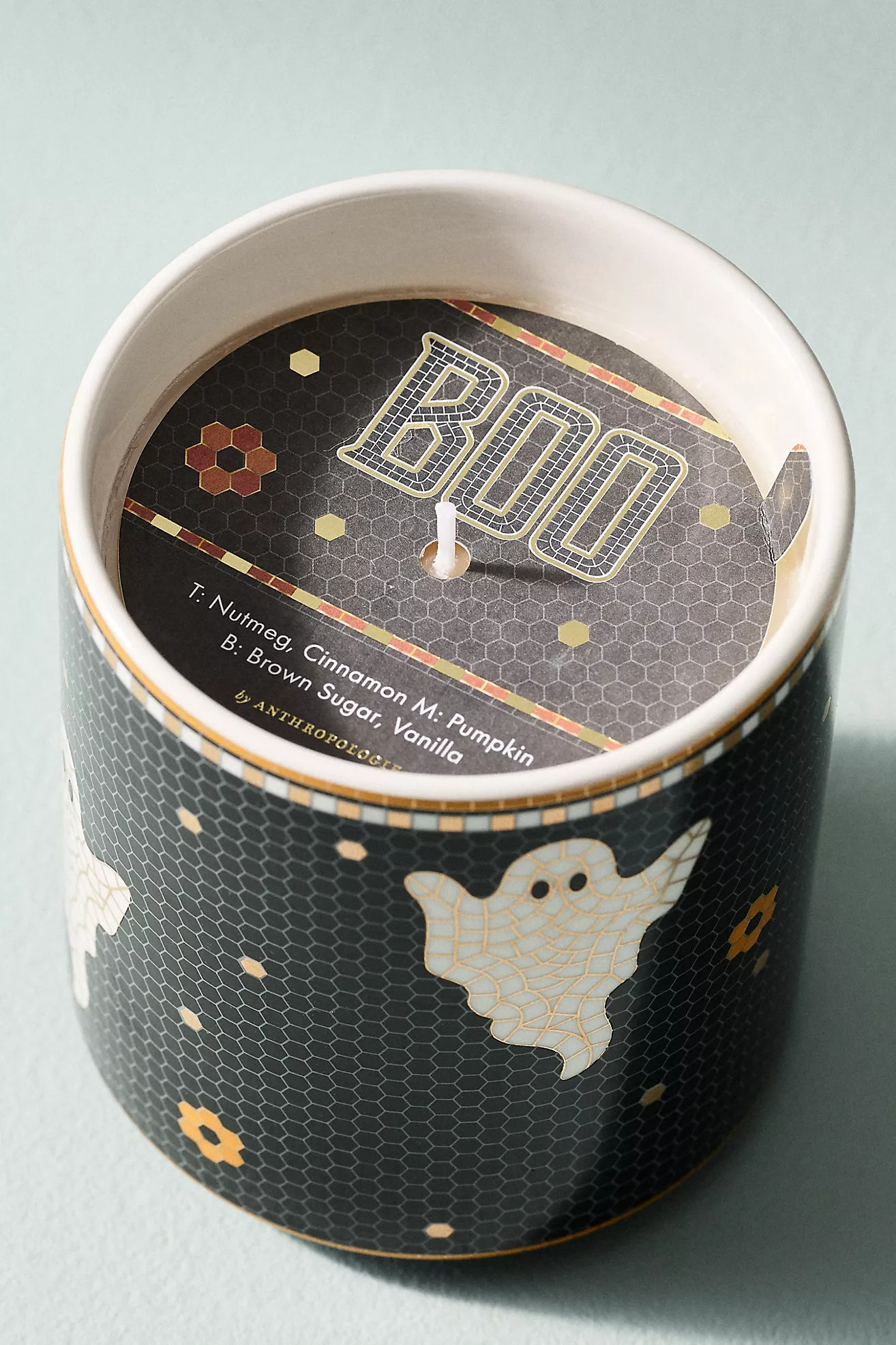 Bistro Tile Pumpkin Sweet Vanilla 24k Gold Accent Ceramic Halloween Candle | Anthropologie (US)