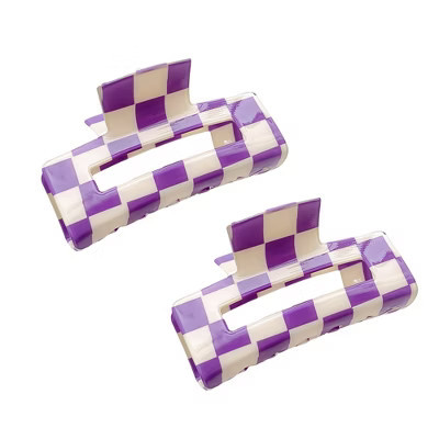 Alilang 2 Pack Checkered Hair Claw Clips Strong Hold Thick Hair Durable Square Design, Purple | Target