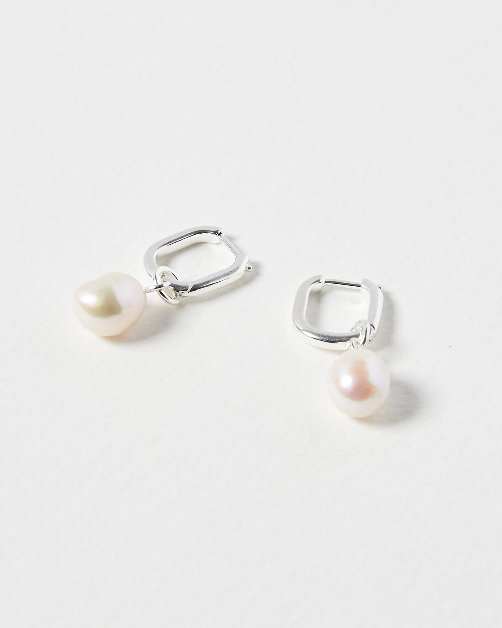 Hama Pearl Silver Plated Huggie Drop Earrings | Oliver Bonas | Oliver Bonas (Global)