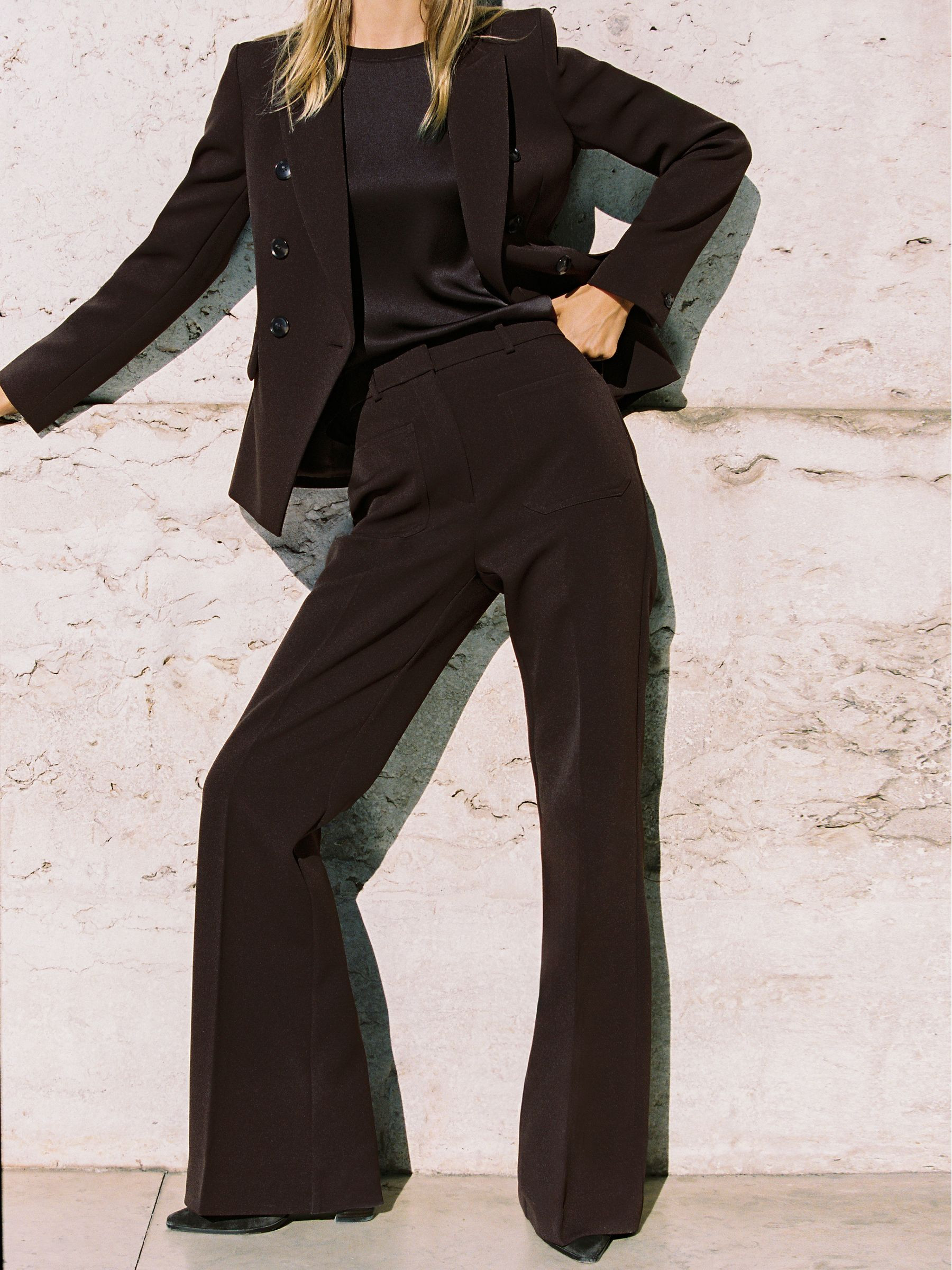 Twill Patch-Pocket Flared Trousers in Chocolate Brown | Reiss UK