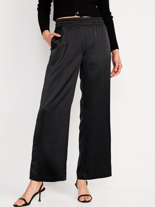 Mid-Rise Wide-Leg Satin Track Pants for Women | Old Navy (US)