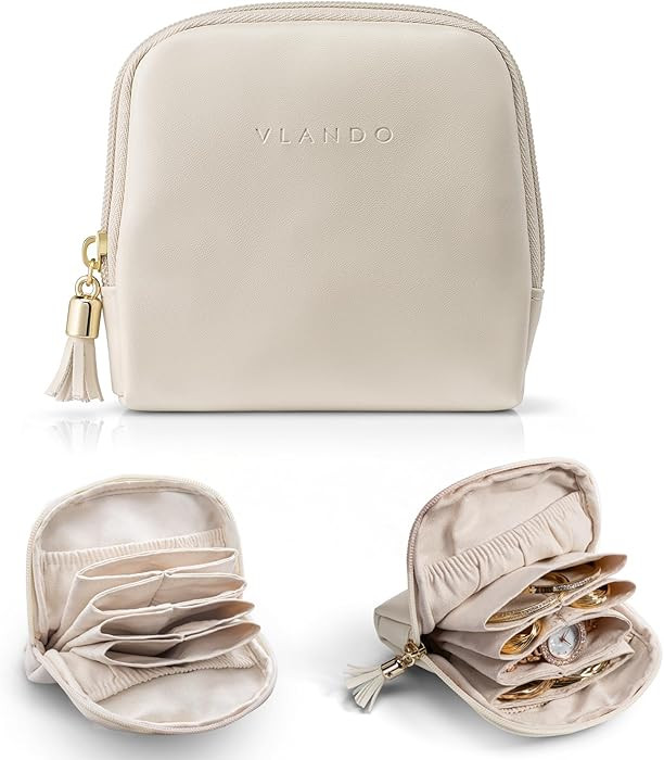 Vlando Small Travel Jewelry Case,Travel Gifts for Women,Jewelry Pouch Bags with Zipper,Velvet Jew... | Amazon (US)