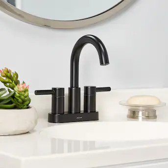 allen + roth Harlow Matte Black 4-in centerset 2-handle WaterSense Bathroom Sink Faucet with Drai... | Lowe's