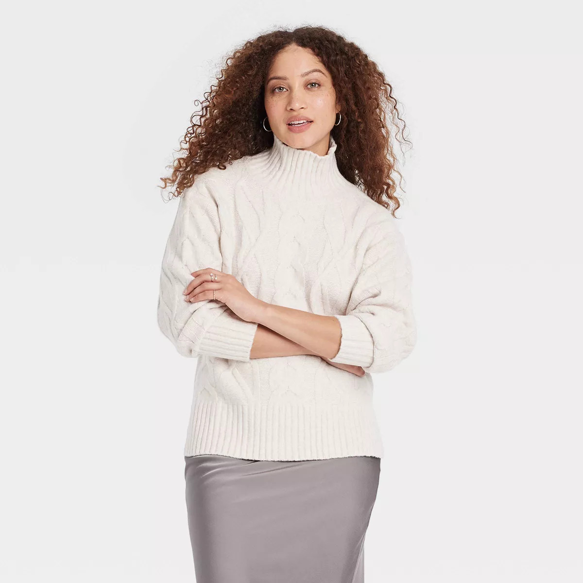 Women's Cozy Knit Mock Turtleneck Pullover Sweater - A New Day™ Oatmeal 2X | Target