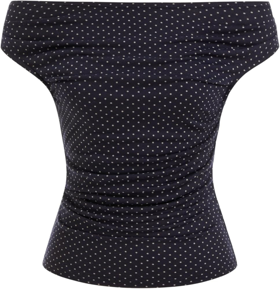 CIDER Women's Polka Dot Top Going Out Crop Tank Tops Boat Neck Ruched Summer Tops Trendy Cute Y2K... | Amazon (US)