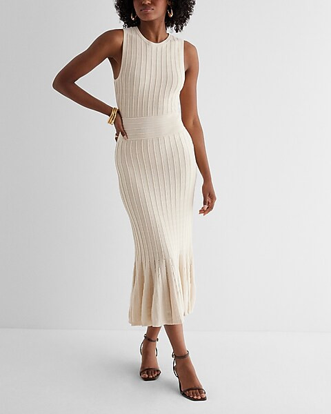 Ribbed High Neck Midi Sweater Dress | Express