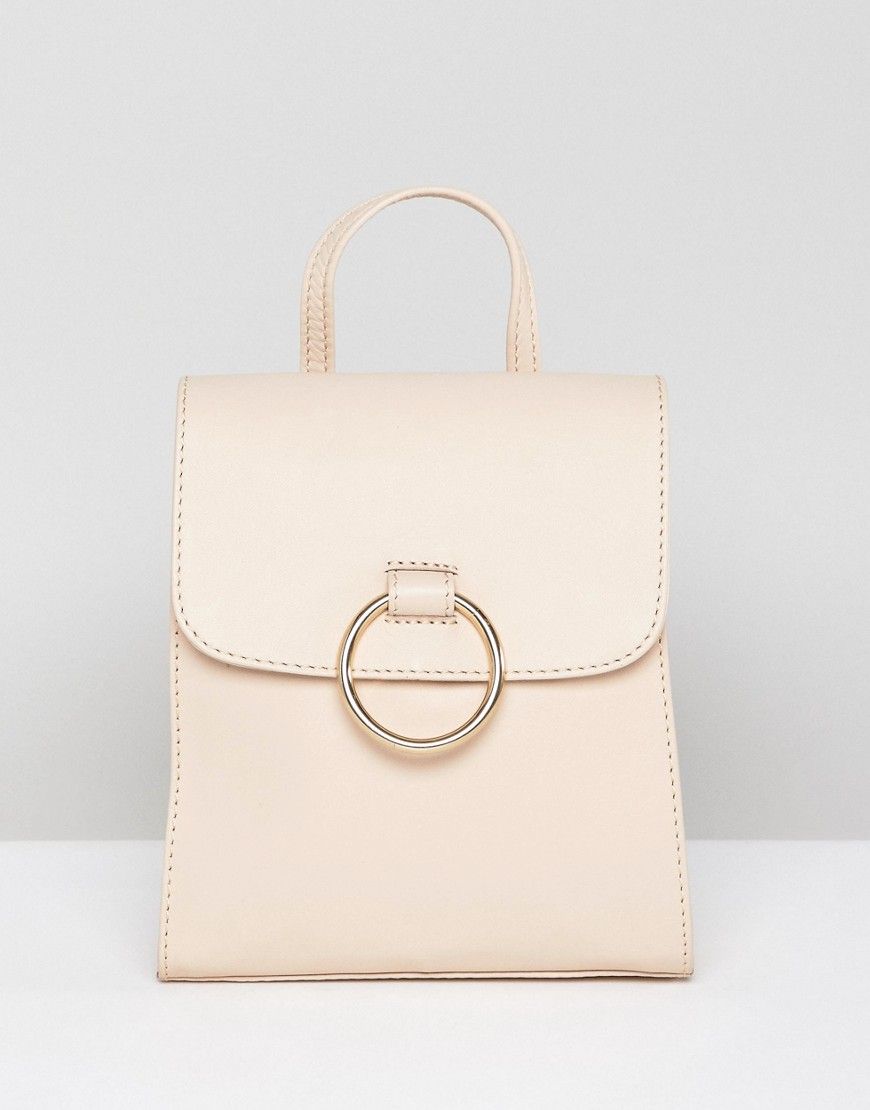 ASOS DESIGN leather mini backpack with ring - Pink | ASOS US