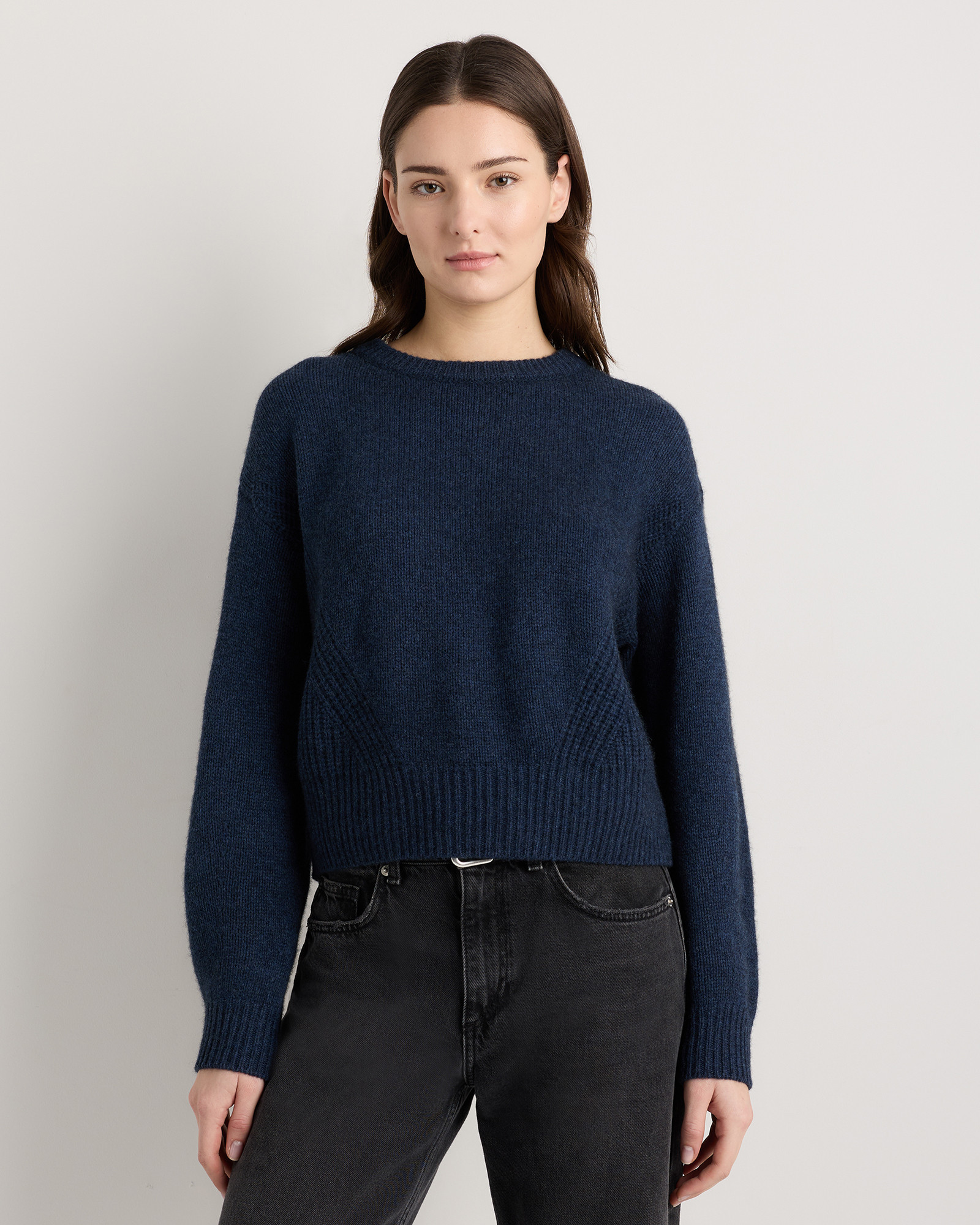 Quince | Women's 100% Yak Wool Pointelle Detail Relaxed Crew in Starry Night Navy, Size Medium | Quince
